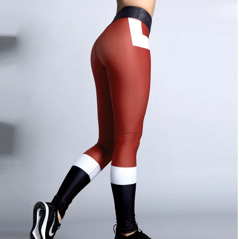 Tanie 2019 gorące damskie świąteczne siłownie Fitness legginsy Cartoon wzorem świętego mikołaja śliczne Xmas szybkie suche ćwiczenia dna spodnie