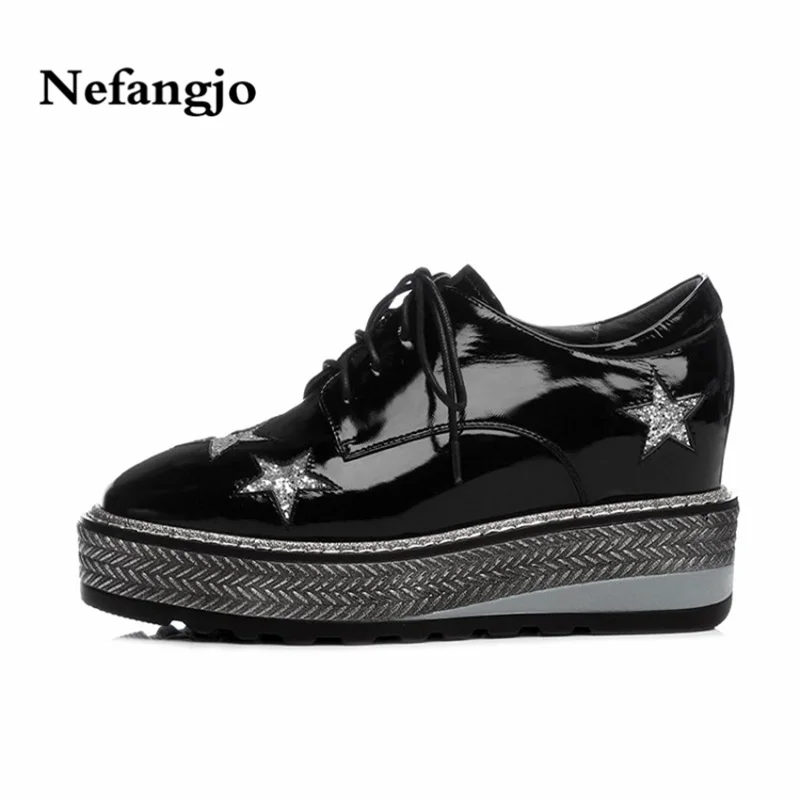 

Nefangjo 2018 Hot Sale Boots Women Lace-Up Shoes Casual Creepers Ladies High Wedge Platform Shoes For Women Fashion Women Boots