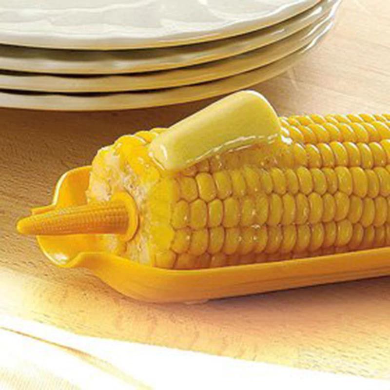FEPITO 9 Pcs Corn Trays with 20 Pcs Corn Holders on the Cob Skewers Transparent Plastic Corn Dishes Corn Holders Cob Dinnerware for Sweet Butter Corn 