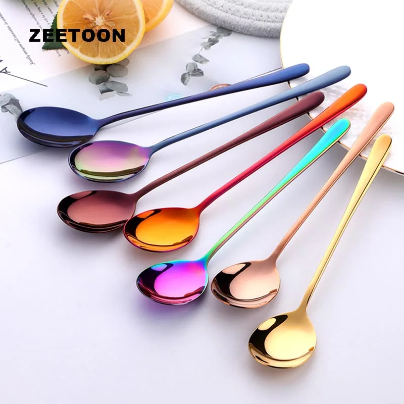 2PCS/Lot Korean Style Long Handle Spoon 304 Stainless Steel Spoons