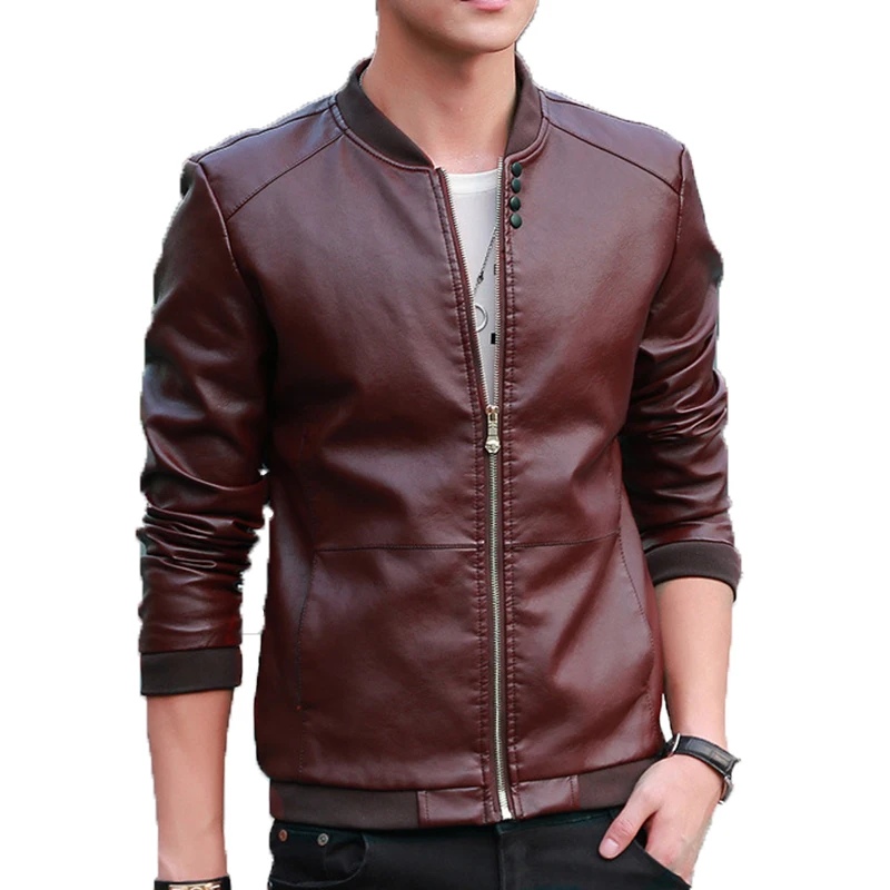 2018 Mens leather jacket spring autumn thin coat leather jacket washed ...