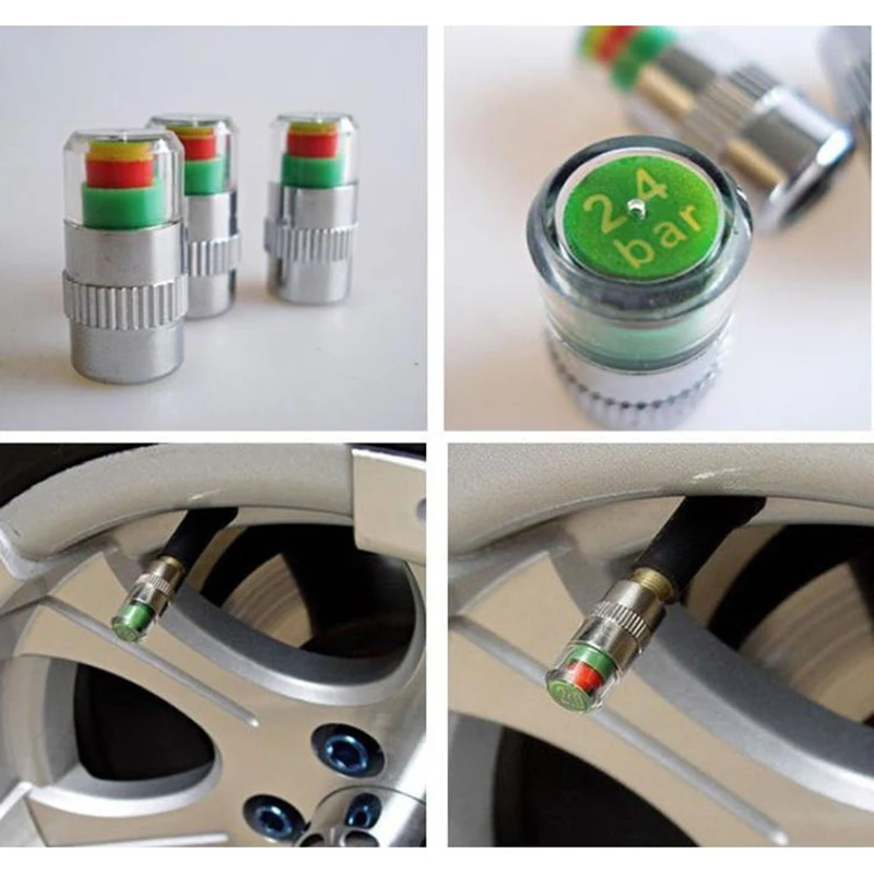 YASOKRO 4 шт. 2,4 Бар 34 Psi монитор давления в автомобильных шинах клапан стволовых датчик крышек индикатор глазное оповещение диагностический набор инструментов