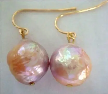 

free shipping>>>>noble jewelry PAIR OF ABOUT 12-13MM SOUTH SEA PINK NUCLEAR PEARL DANGLE EARRING 14k