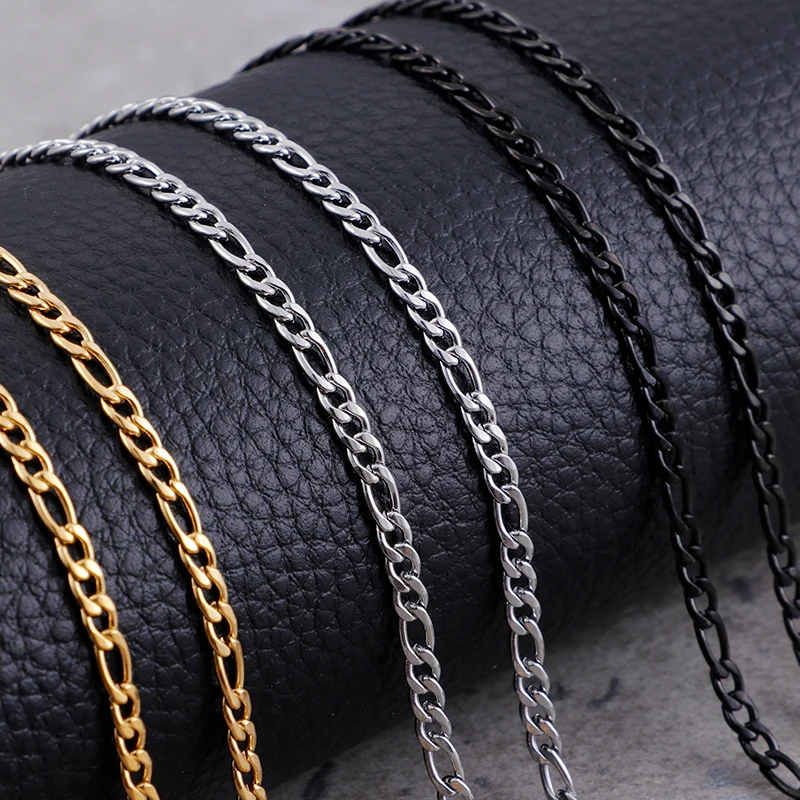 Stainless Steel Figaro Chain 3mm Width Gold/Silver/Black Trendy Necklaces Hip Hop Jewelry