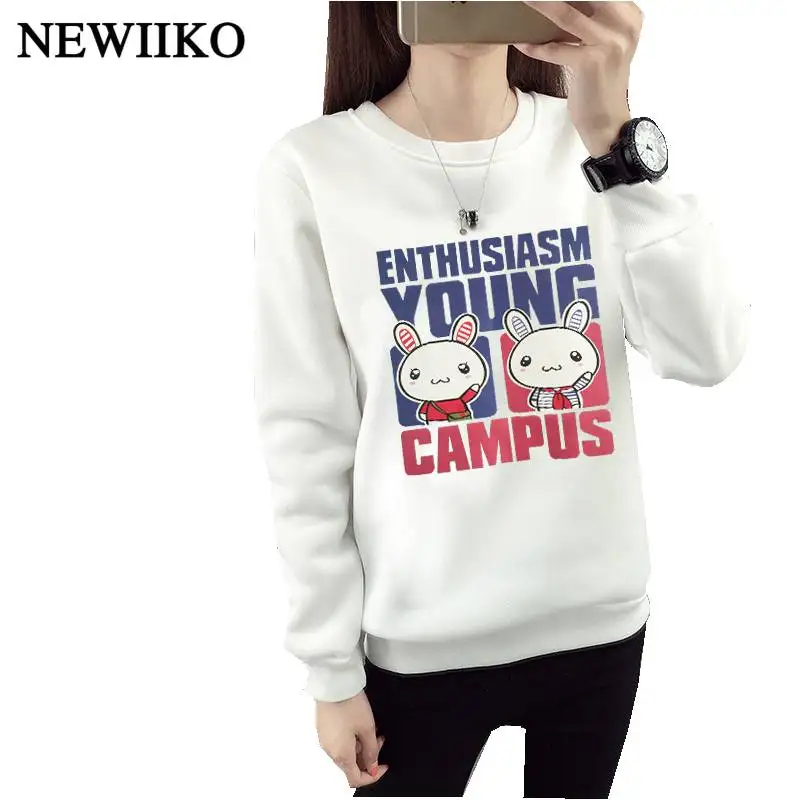 Autumn winter Women Hoodie Cartoon cute rabbit pattern print cotton Thick velvet pullover big size Long Sleeve girl Sweatshirts | Женская