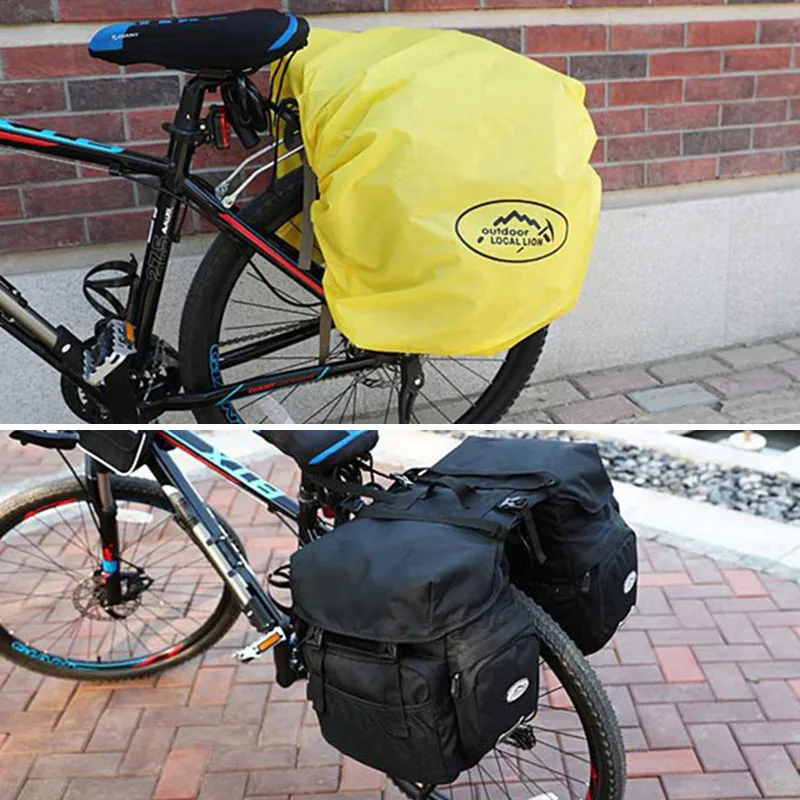 Cheap Bicycle Bag Mountain Road Saddle Cycling Bags MTB Rear Double Side Rack Tail Seat Pannier Pack Bike Accessories Rain Cover XA37D