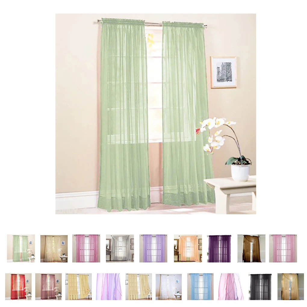 

New Solid Color Voile Sheer Curtain Panel Window Curtains 100*200cm Pink Yellow