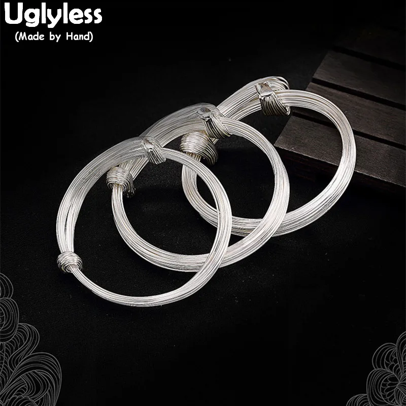 Uglyless Real S 925 Sterling Silver Wires Multi-layer Adjustable Bangles Women Elegant Plain Dress Bangle Handmade Fine Jewelry | Украшения