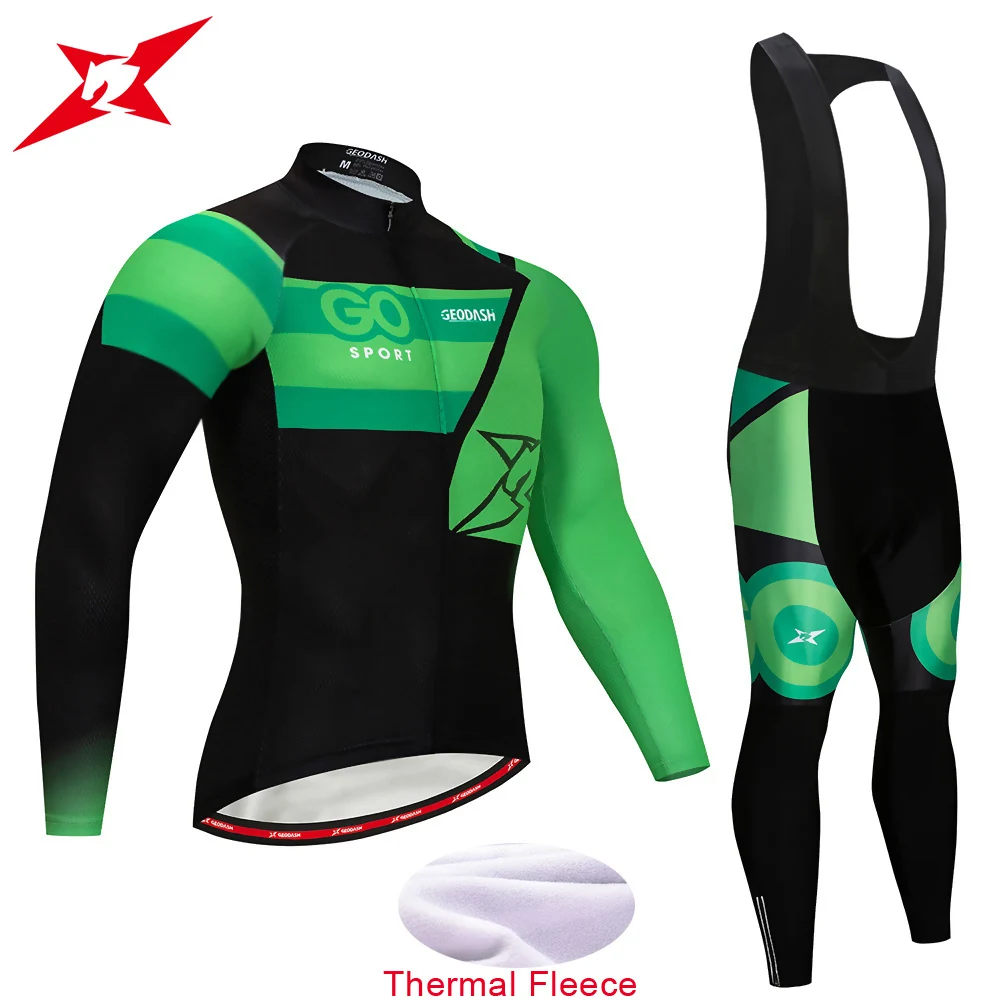 

GEODASH Good Quality Cycling Clothing Cycling Winter Men's Set Thermal Fleece Cycling Clothing Man GEL Pad Cycling Clothing 2018