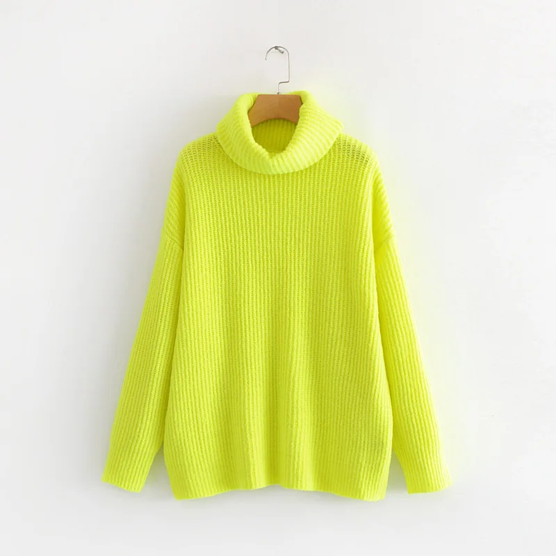 

LANMREM 2019 Women High Collar Pullover Long Sleeve Fluorescent Color Knitting Sweater Spring Autumn Fashion Female Tops TA935