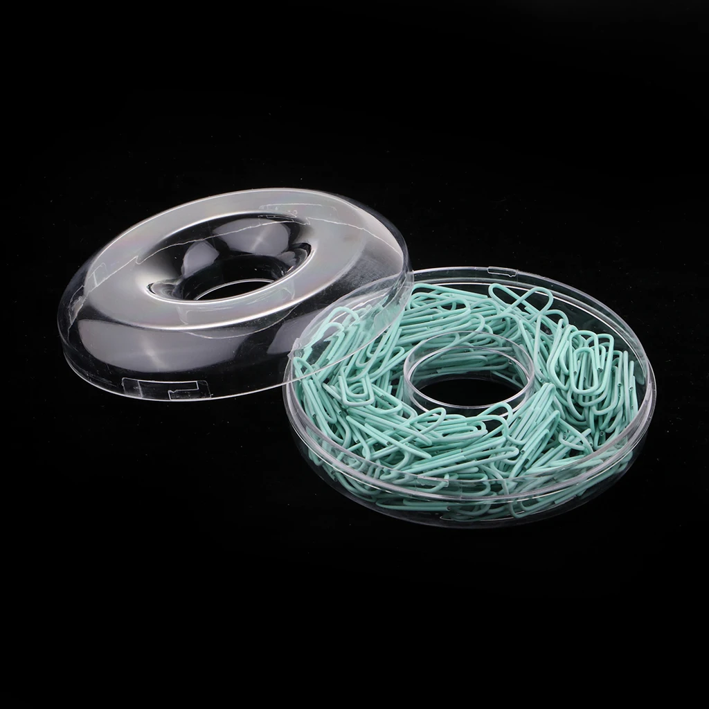 150 Pieces Colored Metal Paper Clips Mint Blue Office Home School Table Organize Tools W/ Transparent Donut Shaped Box