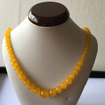 

Free Shipping 002754 6-14mm Natural Yellow stone Round Beads Necklace 17"
