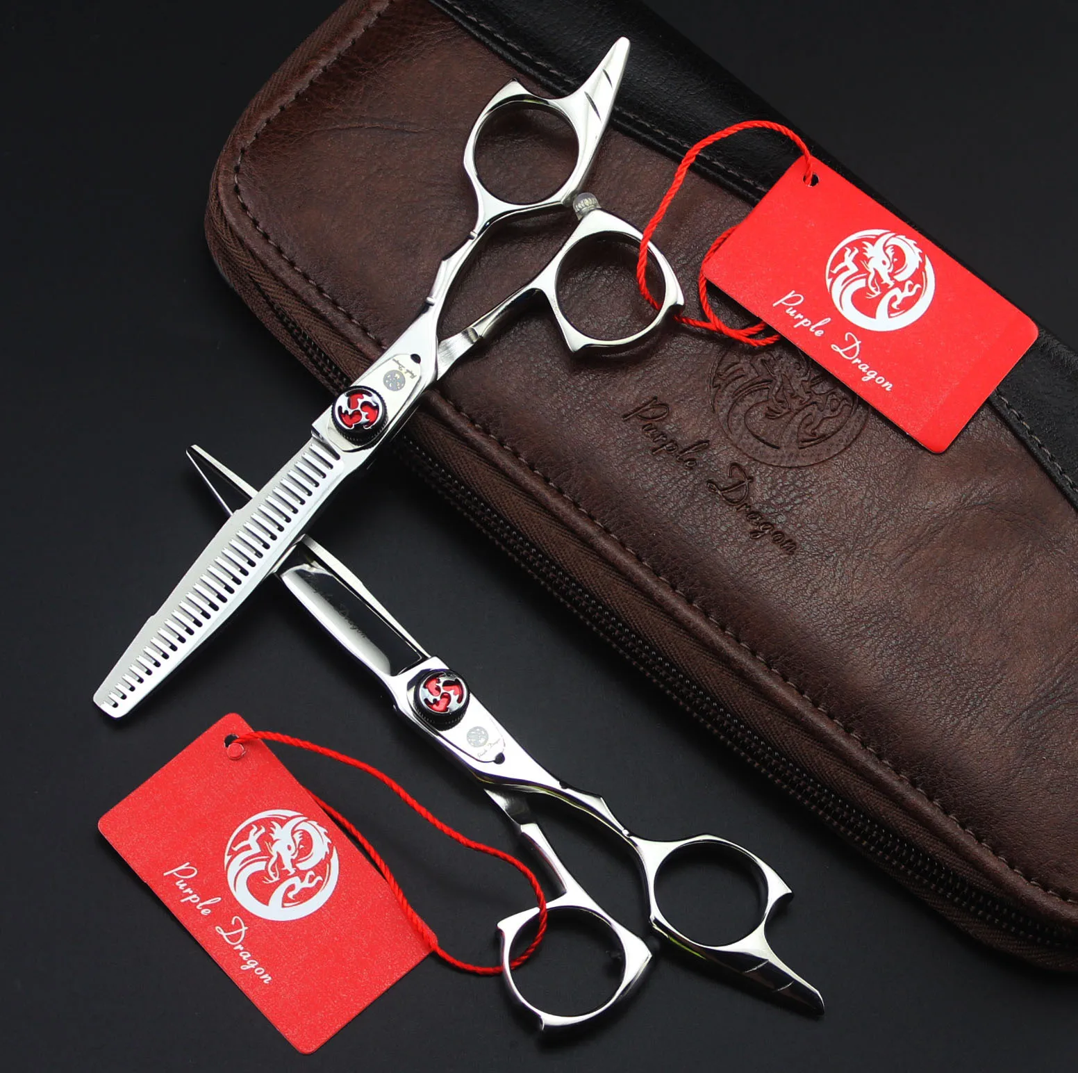 

Purple dragon Hair scissors set degree Thumb Swivel handle 5.5 INCH for choose 440C with scissors bag 1PAIRS/LOT NEW