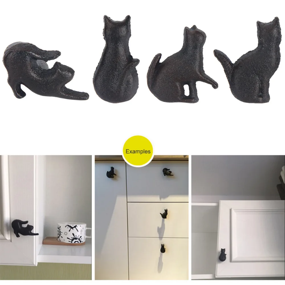 4pcs Creative Cat Shape Design Cupboard Drawer Handle Knob Pull Kitchen