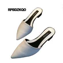 Белый Фарфор для обуви женщин Низкий каблук сандалии надевать слайды Остроконечные марка мулы зеленый дам большой размер домашние тапочки красивая весенняя осень отправка капель Мода последние европейская