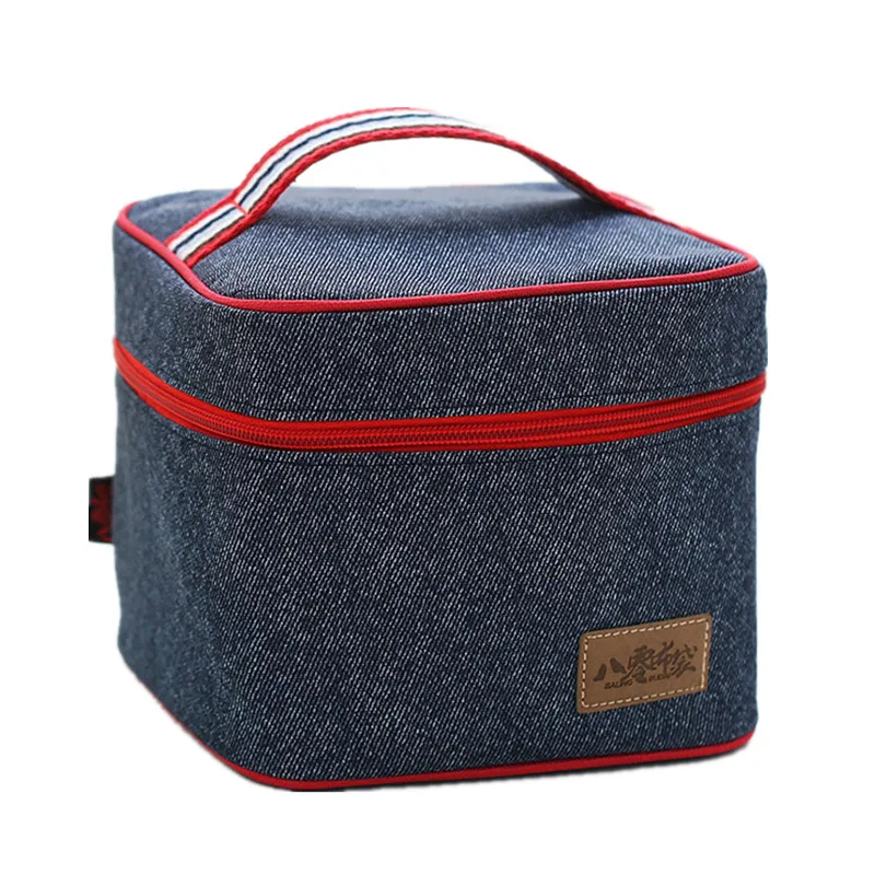 

Denim Square Lunch Bag Women's Handbag Kid Picnic Bento Box Insulated Pack Drink Food Snack Thermal Leisure Accessories Stuff