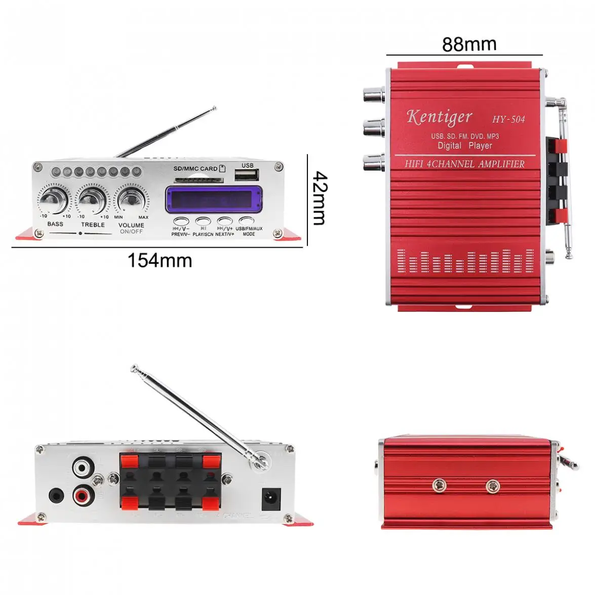 Kentiger DC12V 5A 4CH Hi Fi автомобильный аудио усилитель мощности fm радио плеер Поддержка SD
