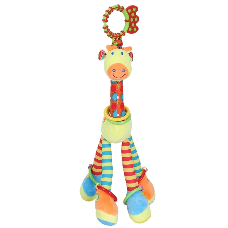 

HAPPY MONKEY Plush + pp cotton Infant Baby Development Soft Giraffe Animal Handbells Rattles Handle Toys WIth Teether Baby Toy