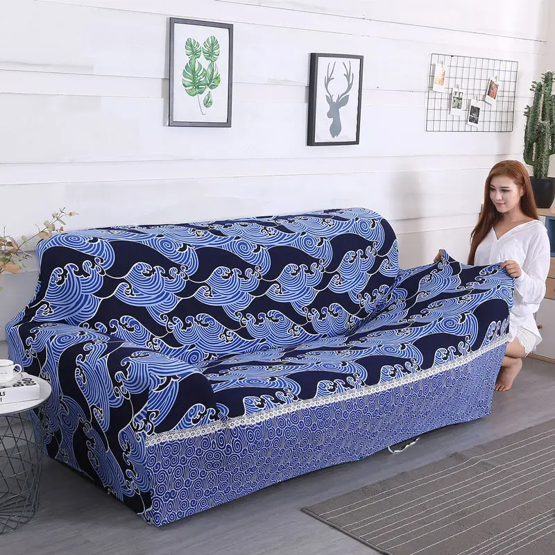 1/2/3/4 Seater Polyester Korean Style Sofa Cover All-inclusive Elastic Couch Cover for Living Room Print Sofa Slipcover - Цвет: color18