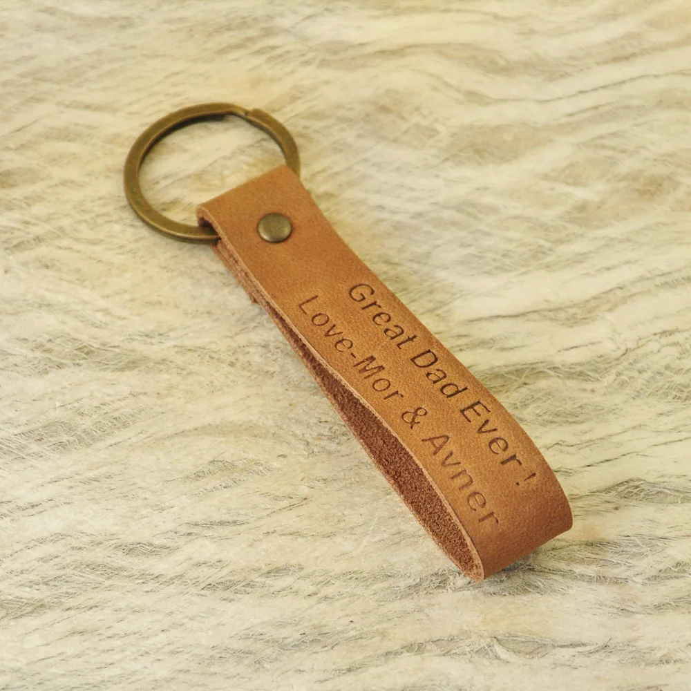 

Great Dad Ever! Birthday Gift For Dad Leather Keychain, Dad Leather Key Fob Hand Stamped Keychain