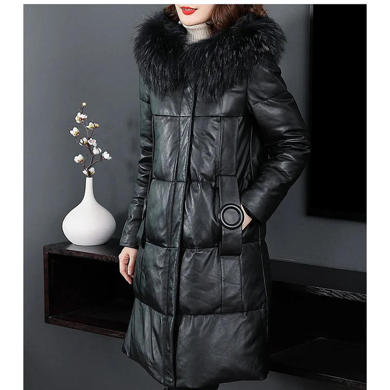 

Leather & Suede Hooded Winter Fashion Fur collar Women Leather Coat Large size Solid color High quality Leather Jacket NUW343
