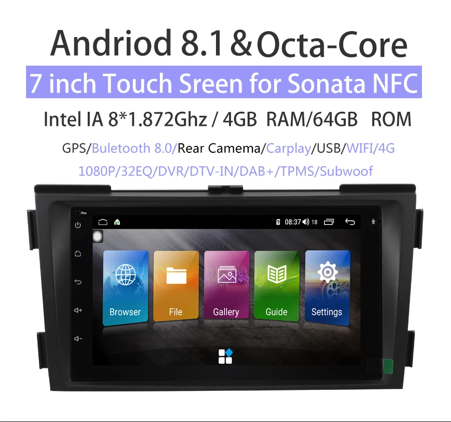 Best 7 inch touch screen Android 8.1 Octa Core Car DVD Vioce control multimedia video player GPS navi System for Hyundai Sonata NF 0