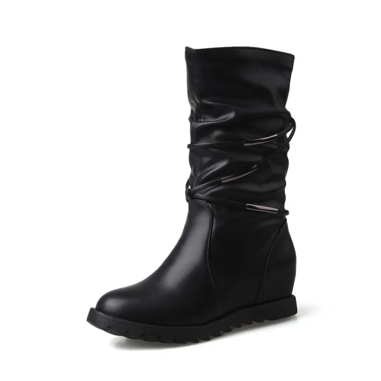 Russia Winter Warm Mid Calf High Heel Boots Women Shoes Fashion Sexy Height Increasing Botas