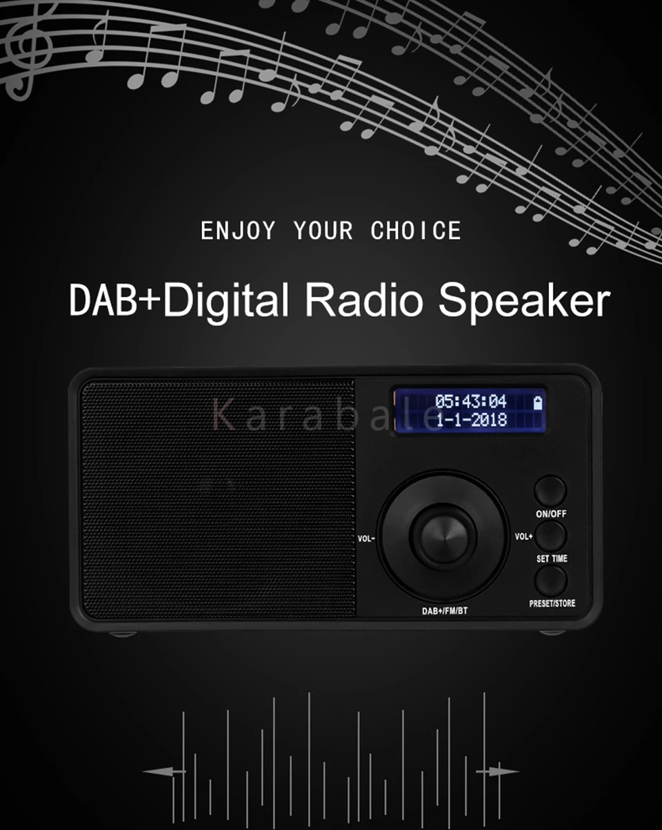 DAB+ FM цифровой радиоприемник портативный Bluetooth динамик Будильник Большой мощный динамик с ЖК-дисплеем экран