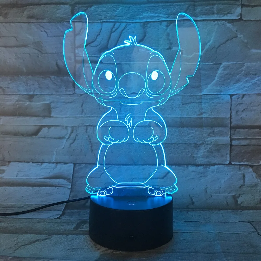  Cartoon Stitch 3D Lamp Bedroom Table Night Light Acrylic Panel USB Cable 7 Colors Change Touch Base - 32881039368