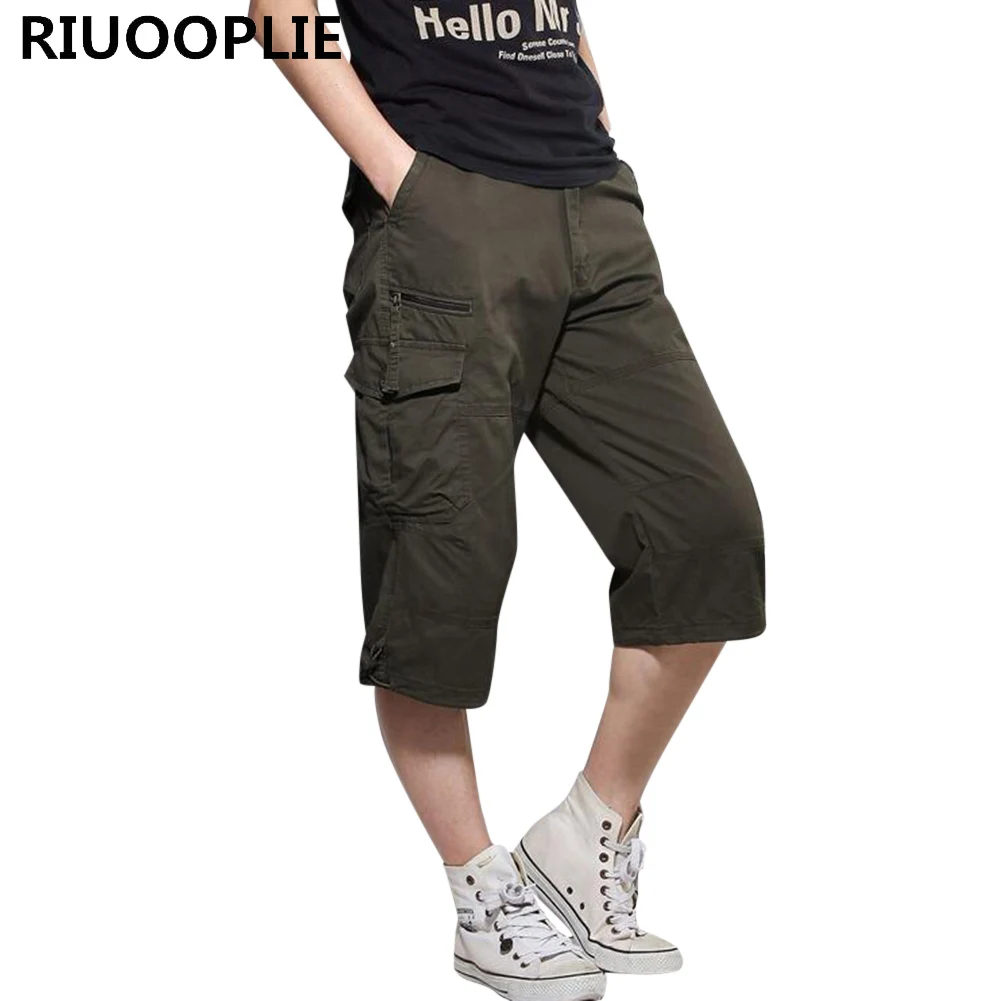 RIUOOPLIE летние мужские мешковатые мульти карманные шорты-карго на молнии в стиле милитари Горячие Бриджи мужские длинные армейские зеленые мужские тактические шорты цвета хаки