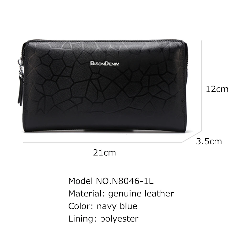 Кошелек BISON DENIM N8046 мужской из натуральной кожи деловой клатч темно синего цвета