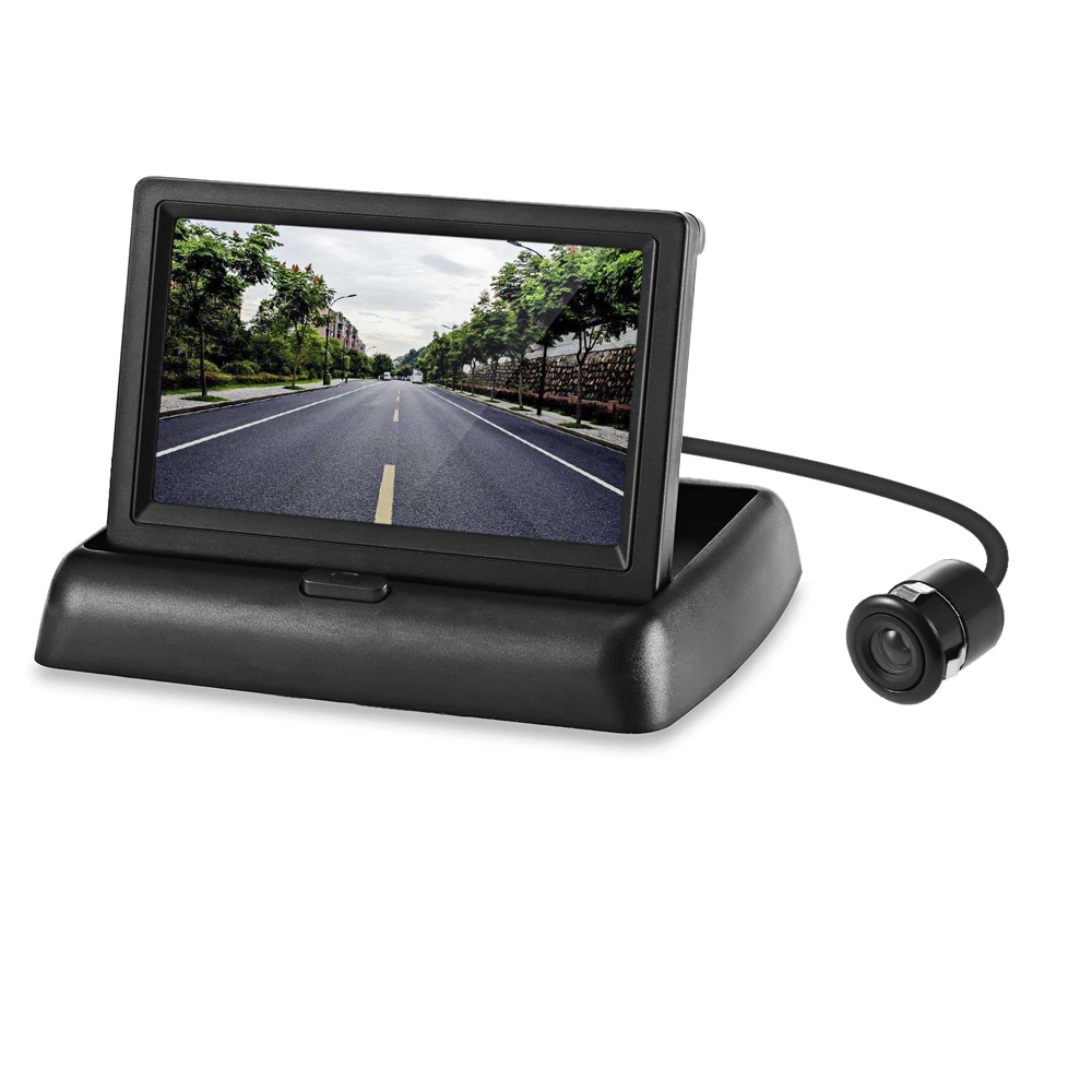 

Car Foldable 4.3 inch Screen Display Rear View Monitor 18.5mm Reversing Camera with 2 video input 170 Degrees Lens viewing angle