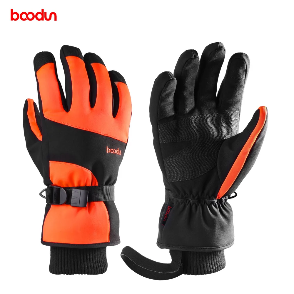 Зимние перчатки для сноуборда Boodun мужские и женские зимние перчатки с сенсорным экраном водонепроницаемые ветрозащитные теплые лыжные перчатки с наручным ремешком - Цвет: orange