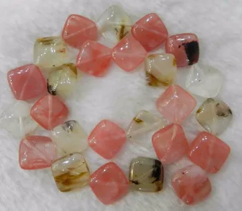 

(Min Order1 ) 14mm Fashion Square Diagonal Watermelon Tourmaline stone Loose Beads Accessory Parts 15inch Jewelry making design