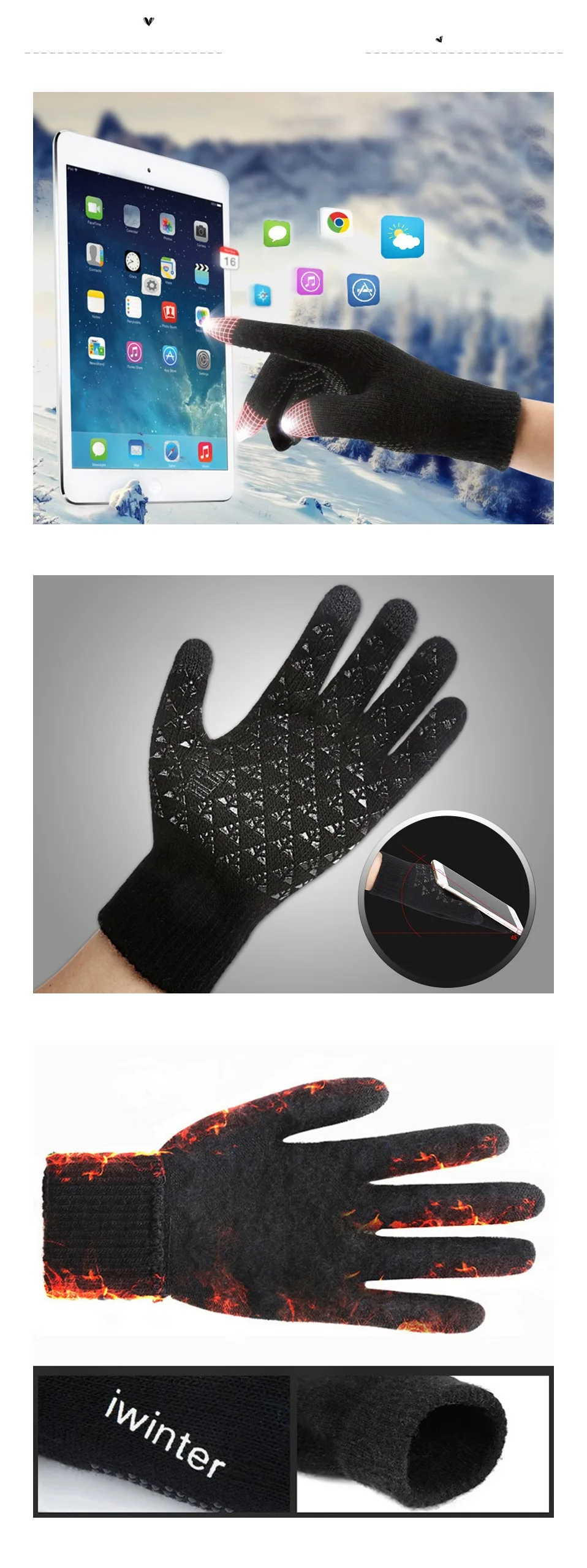 Вязаные перчатки с сенсорным экраном для женщин/мужчин, плотные теплые бархатные перчатки, зимние осенние унисекс варежки, качественные противоскользящие перчатки
