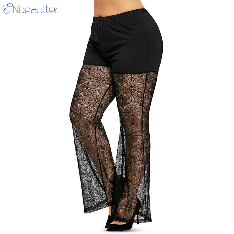ENbeautter Women Pants Sexy Perspective Spider Web...