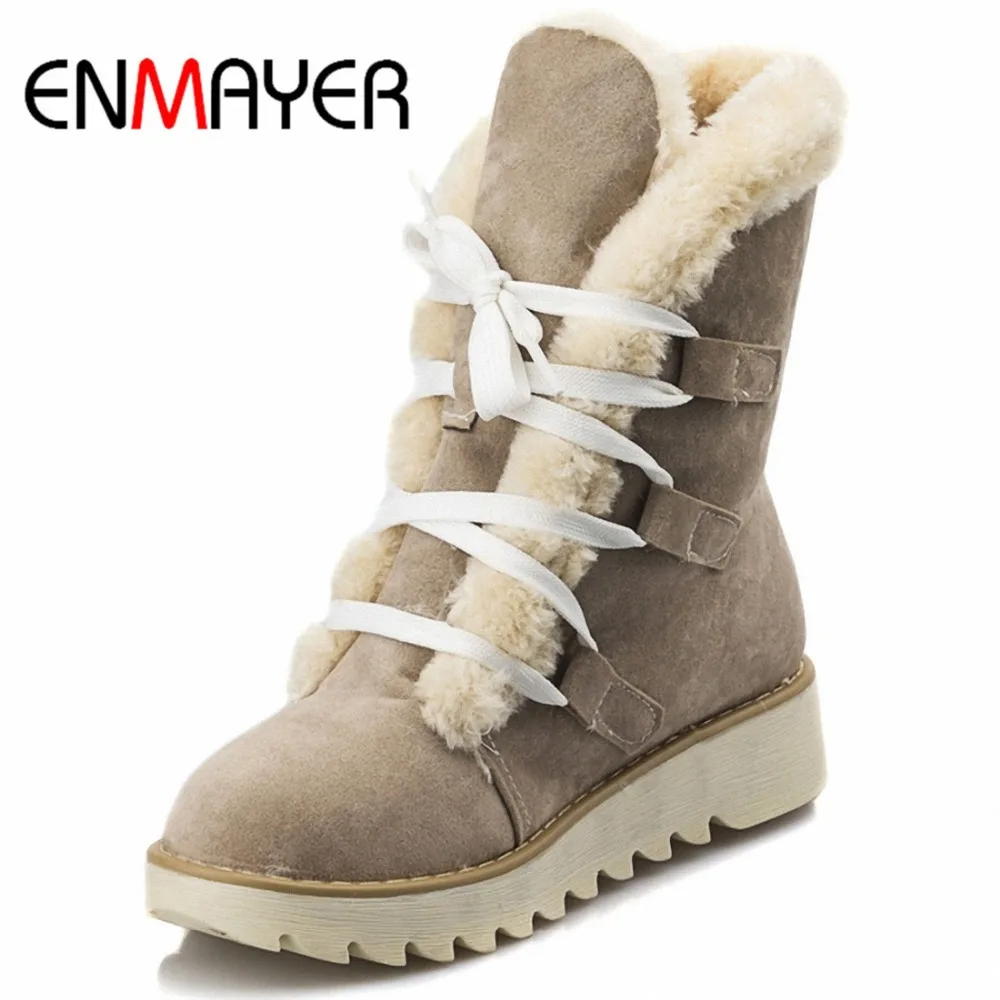ENMAYER Ankle Boots Women U S Large Size 34 43 New Cute Style Warm Calf Suede