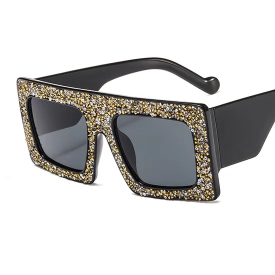 SHAUNA Роскошные хрустальные большие женские очки Квадратные Солнцезащитные очки UV400 - Цвет линз: Black gray