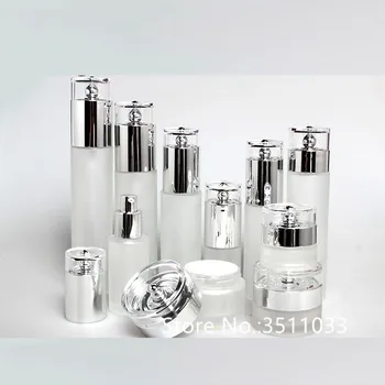 

10PCS 20g 30g 50g Glass Matte Facial Cream Jar Empty Cosmetic Sample Container Frosting Emulsion Refillable Pot Silver Lid Jar