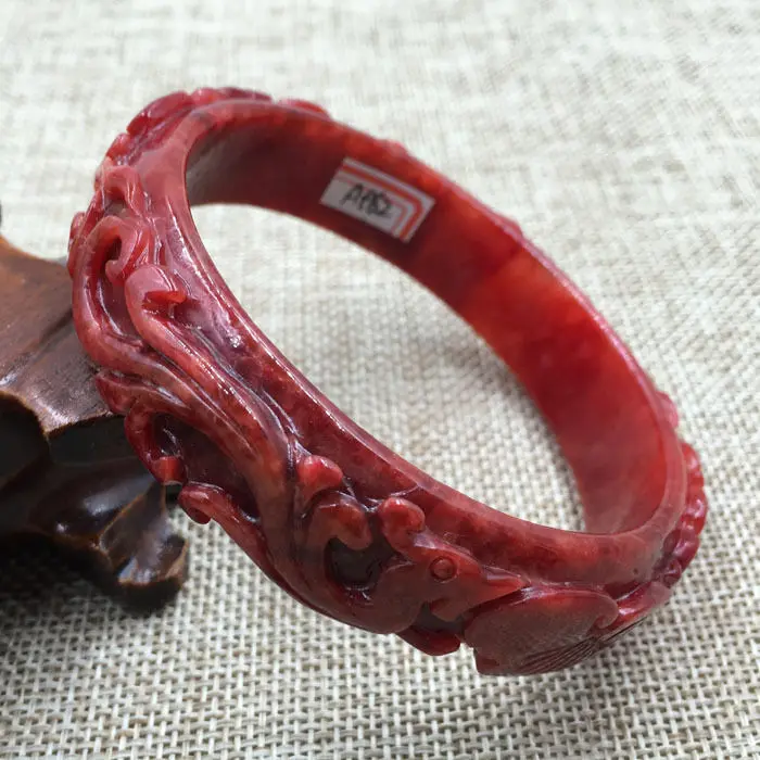 

66mm Vintage Chinese Hand-carved Beautiful Red Jadeite Jade Bracelet Bangle 962