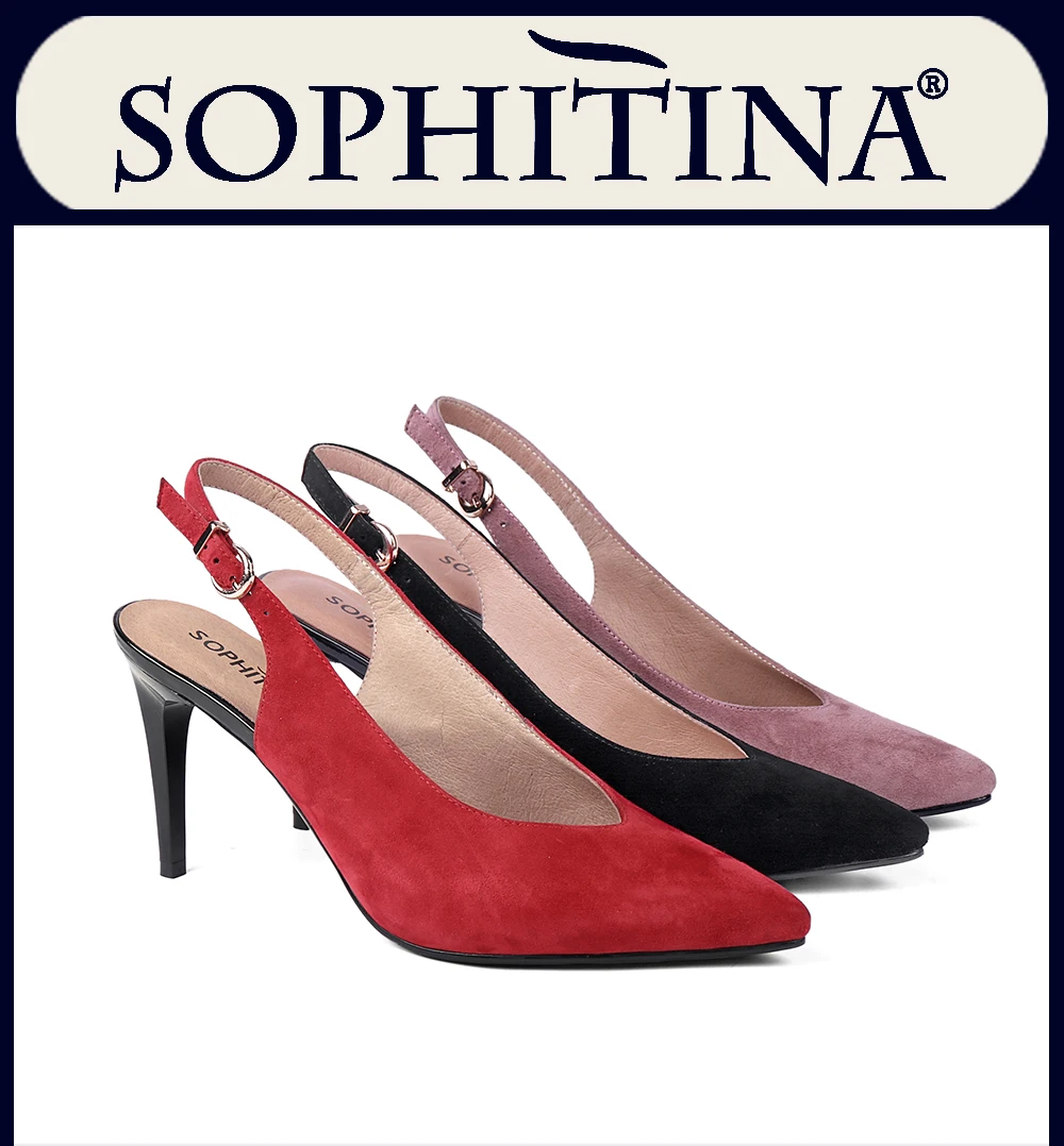 SOPHITINA Comfortable Kid Suede Sandals Fashion Shallow Sexy Pointed Toe Shoes New Hot Sale High Thin Heel Women's Sandals SC139