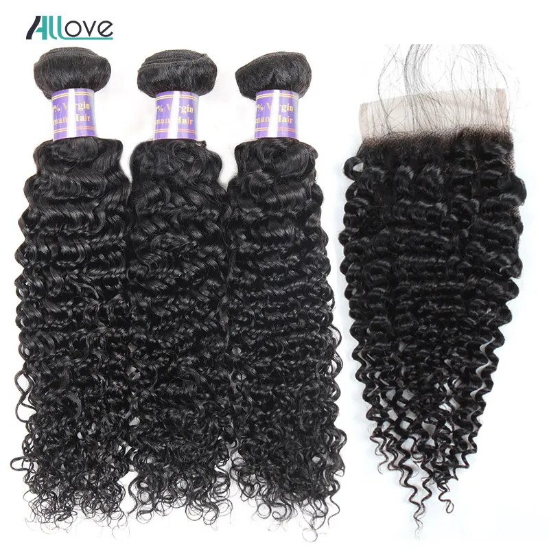 

Kinky Curly Hair Weave With Closure Malaysian Hair Bundles With Lace Closure Human Hair Extensions With Closure Allove Non Remy