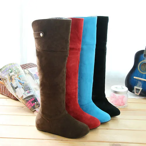 

big size shoes T1MD-137 4 Colors fashion knee high flock wedges boots for women flock autumn plain boots