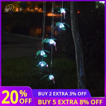 

Color-Changing LED Solar Mobile Wind Chime LED Changing Light Color Waterproof Six Hummingbird Wind Chime for Home Party Night