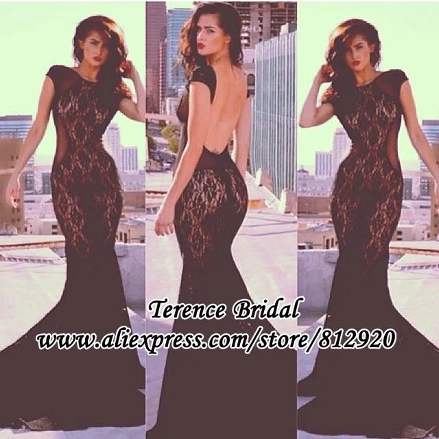 black lace trumpet dress