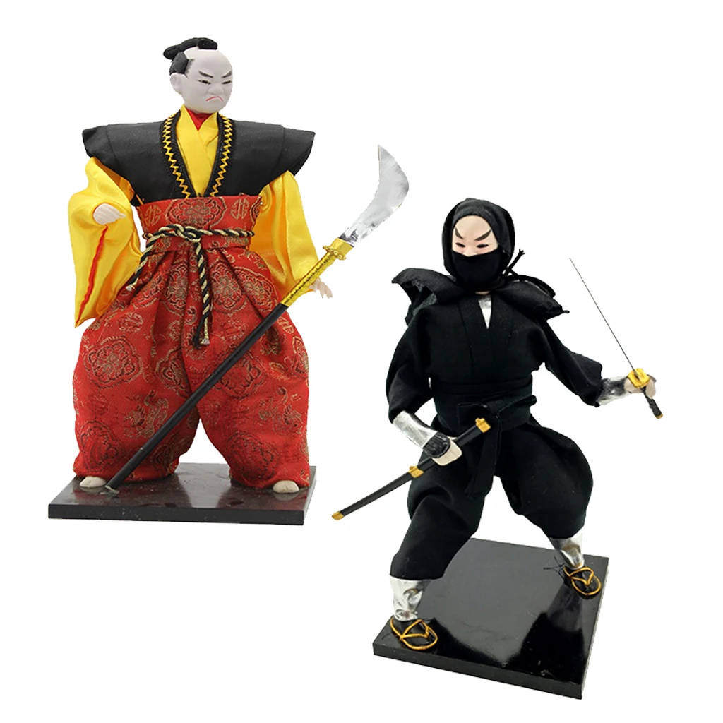 2Pcs 12'' Delicate Post-Modern Japanese Samurai Male Doll Figure Oriental Model Home Decoration Collection