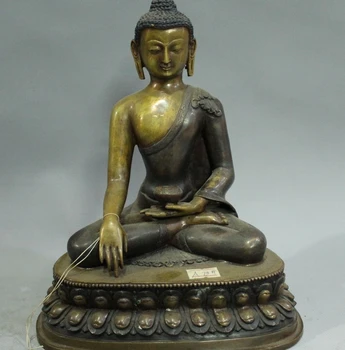 

10" Tibet Tibetan Pure Bronze Seat Shakyamuni Amitabha Rulai Buddha Lotus Statue