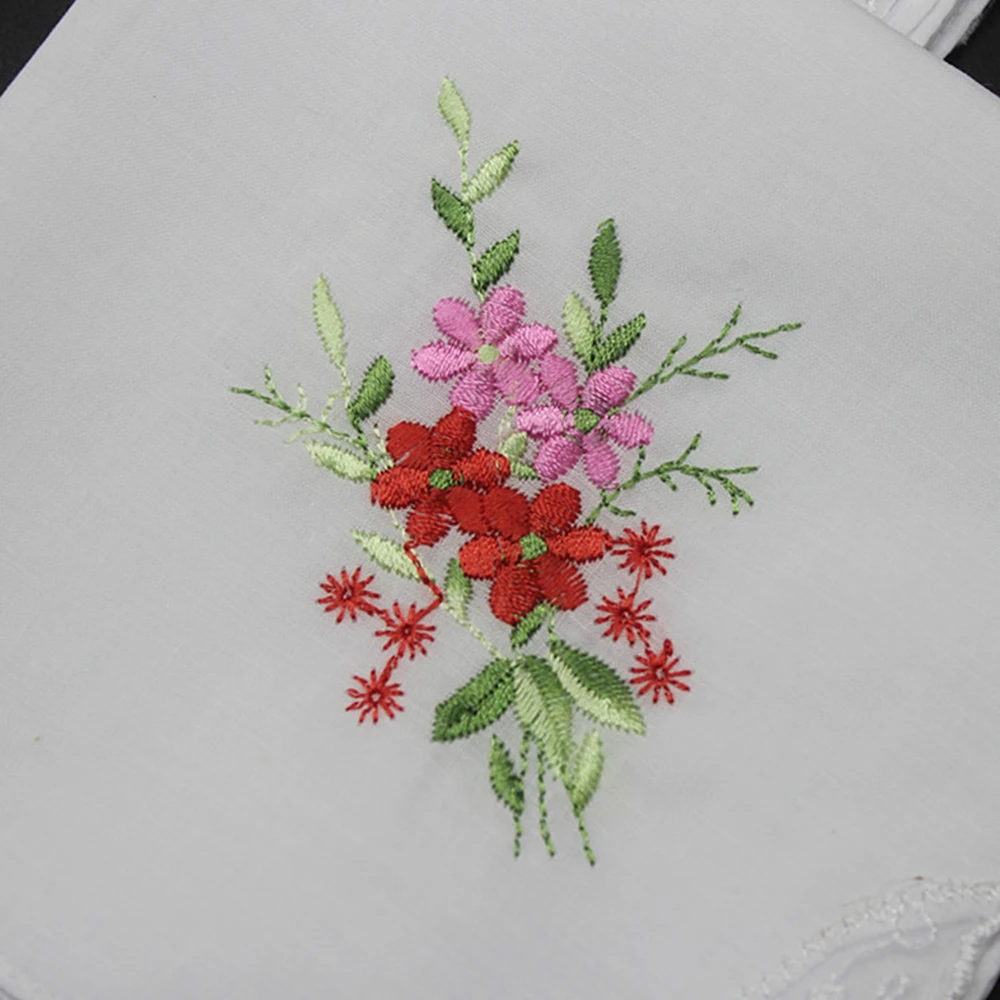 Embroidered Handkerchief Cotton White Handkerchief, Embroidery Lace, Single Side Edge, 10Pcs, Lot