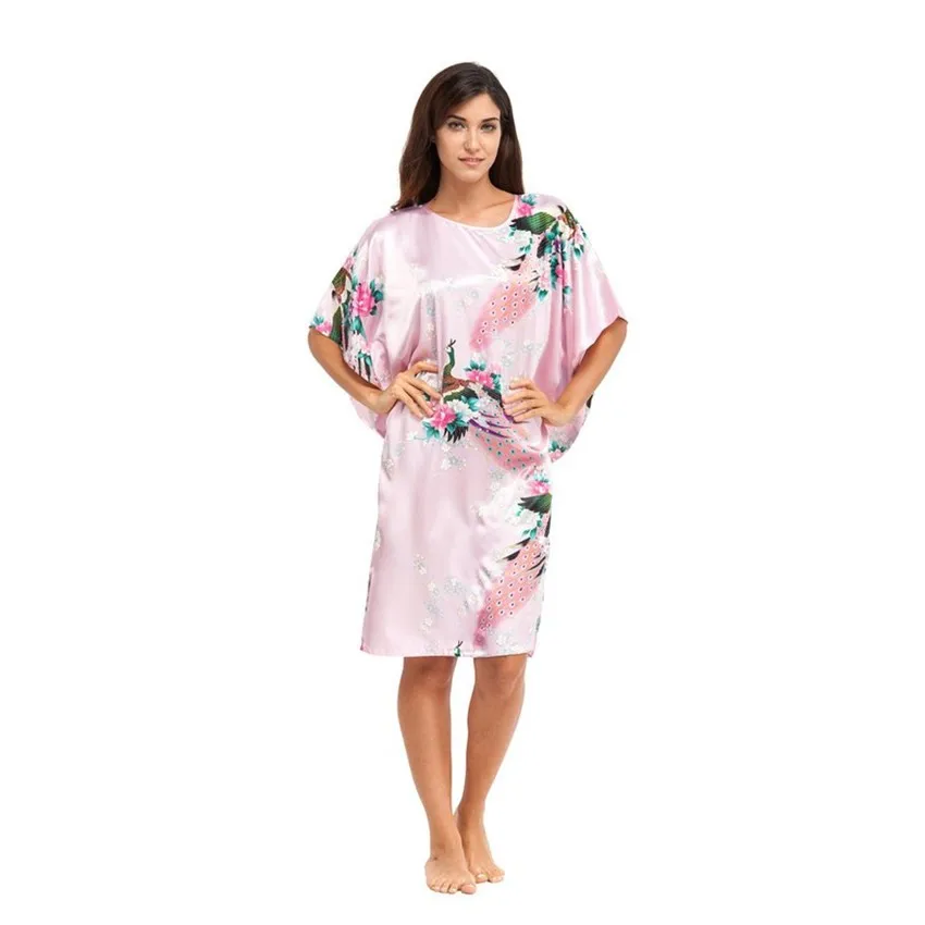 Лидер продаж темно зеленый Для женщин район халат платье в китайском национальном стиле пижамы Ночная цветок и Павлин кимоно один размер