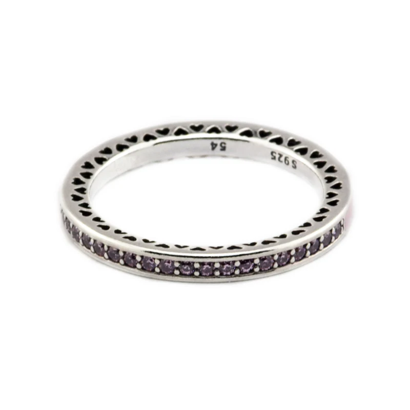 

100% 925 Sterling Silver Radiant Hearts Ring with Light Pink Enamel & Clear CZ for Women Fine Jewelry PFR100B